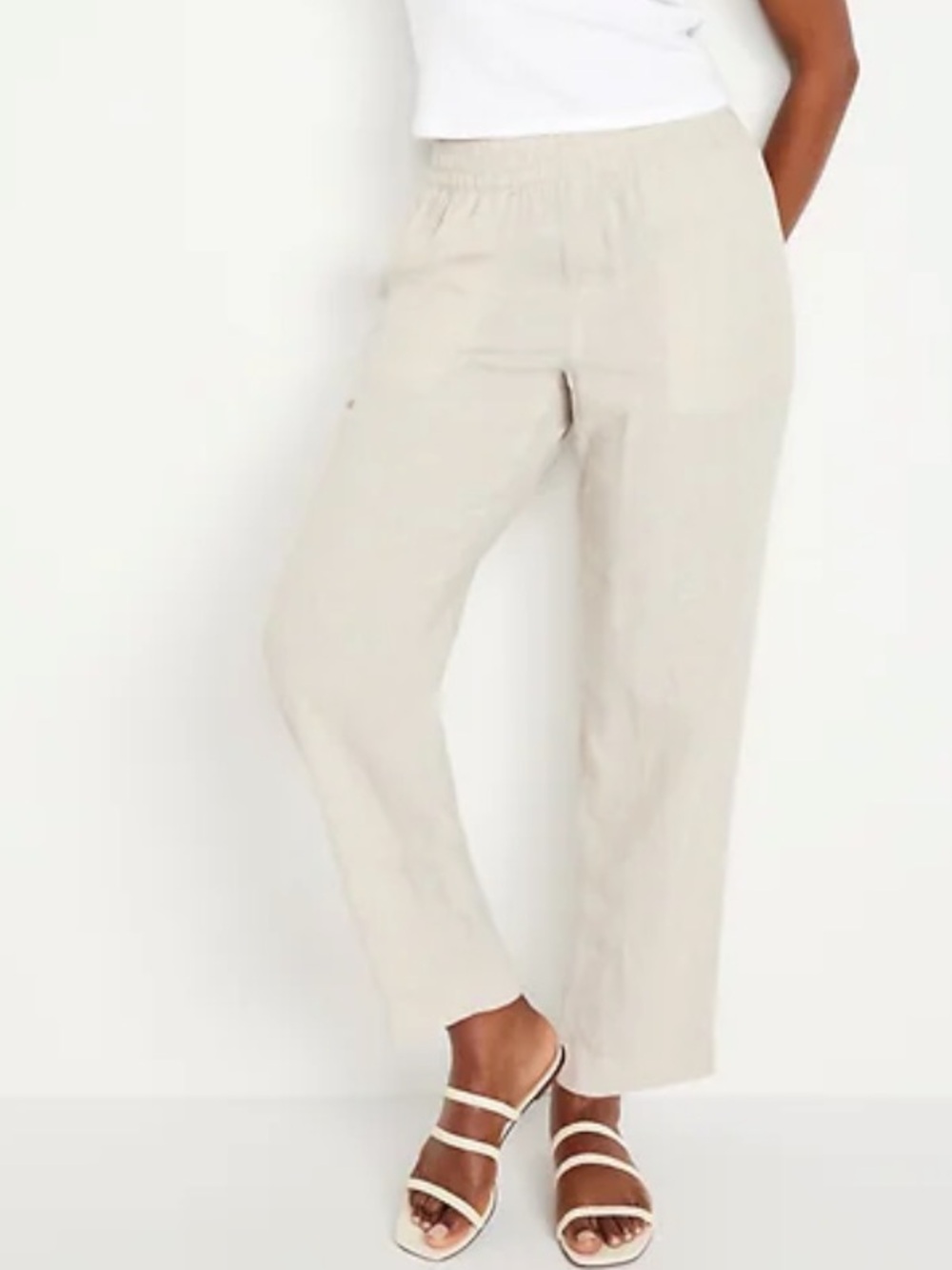 Old Navy High-Waisted Linen-Blend Straight Leg Crop Pants In Natural Size Large